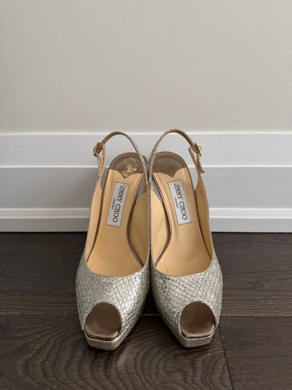 Jimmy Choo silver/gold peeptoe slingback 37 - Picture 2 of 6